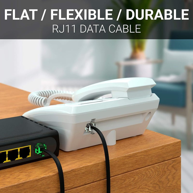 G-PLUG 50FT RJ11 Cable Phone Cord for Landline & Telephone Cord for RJ11 to RJ11 Devices – Smooth, Clear Connections & Optimum Quality – Durable Phone Cable with 4 Gold-Plated Contact Pins (Black) - Image 2